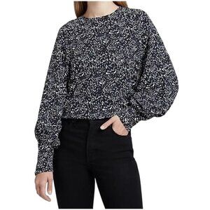 Express Keyhole Back Popover Blouse Womens Long Sleeve Black Blue Career Office